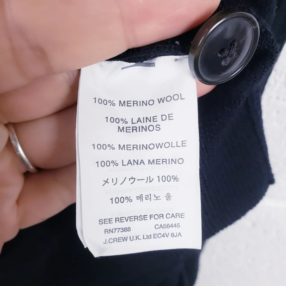 J. Crew Slim Fit Merino‎ Wool Cardigan Sweater Style C9767 Black Size Large
